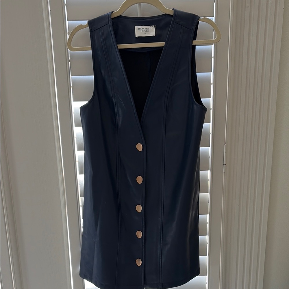 Hyacinth House Navy Leather Button-Down Vest Dress